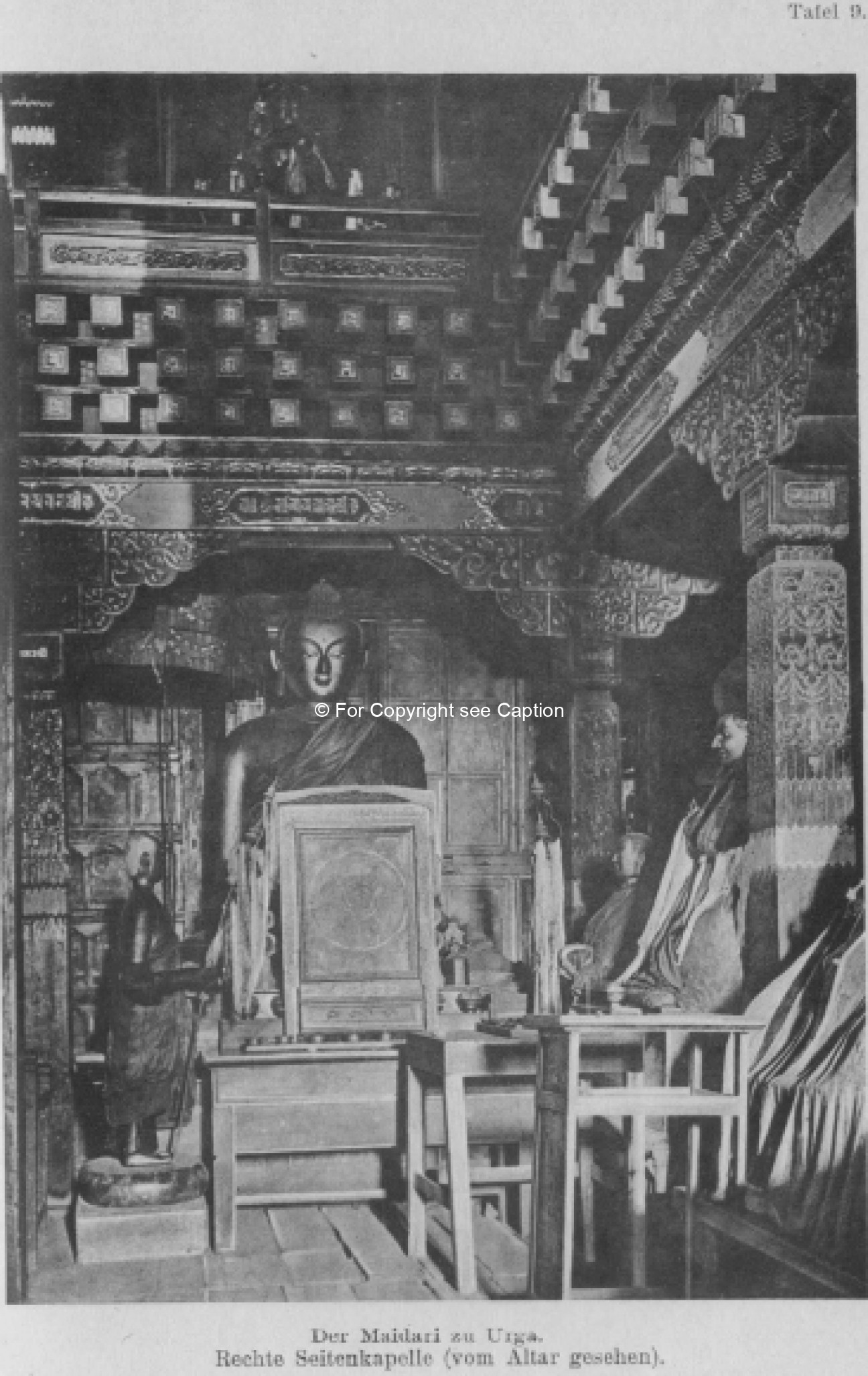 Interior of Maitreya temple. Consten, H., Weiderplätze der Mongolen. Vol. II. 1920. Plate 9. 